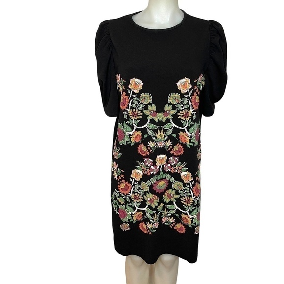 Zara Black Shift Dress With Puff Printed Floral design 🤍 - Picture 1 of 10